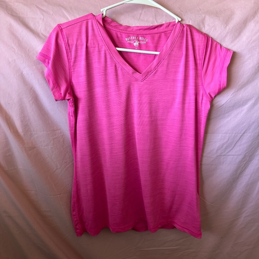 Bright pink athletic workout shirt v-neck Beverly Hills Polo Club